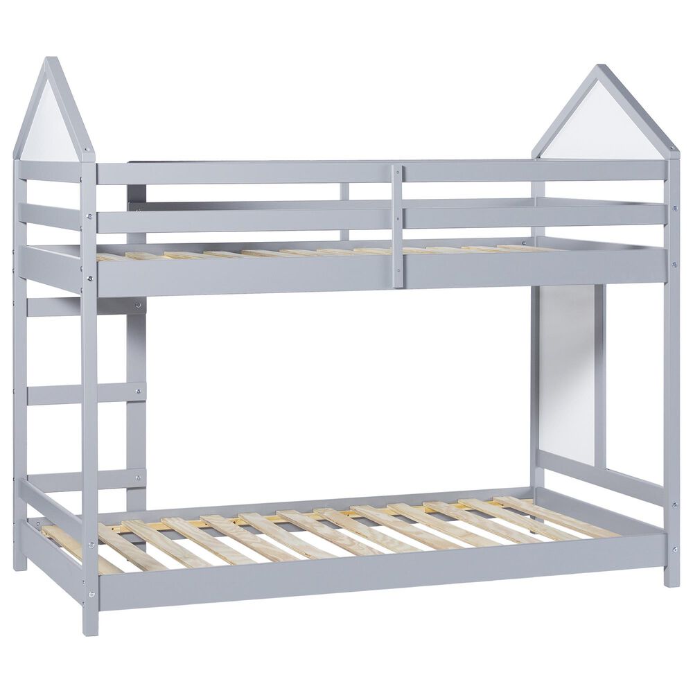 Walker Edison Skyler Twin over Twin Bunk Bed in Grey, , large