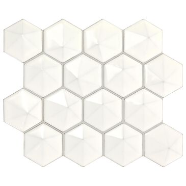 Dal-Tile Artefino Jewel Oyster 3" Pyramid Hexagon Apex on 11" x 12" Porcelain Mosaic Sheet, , large