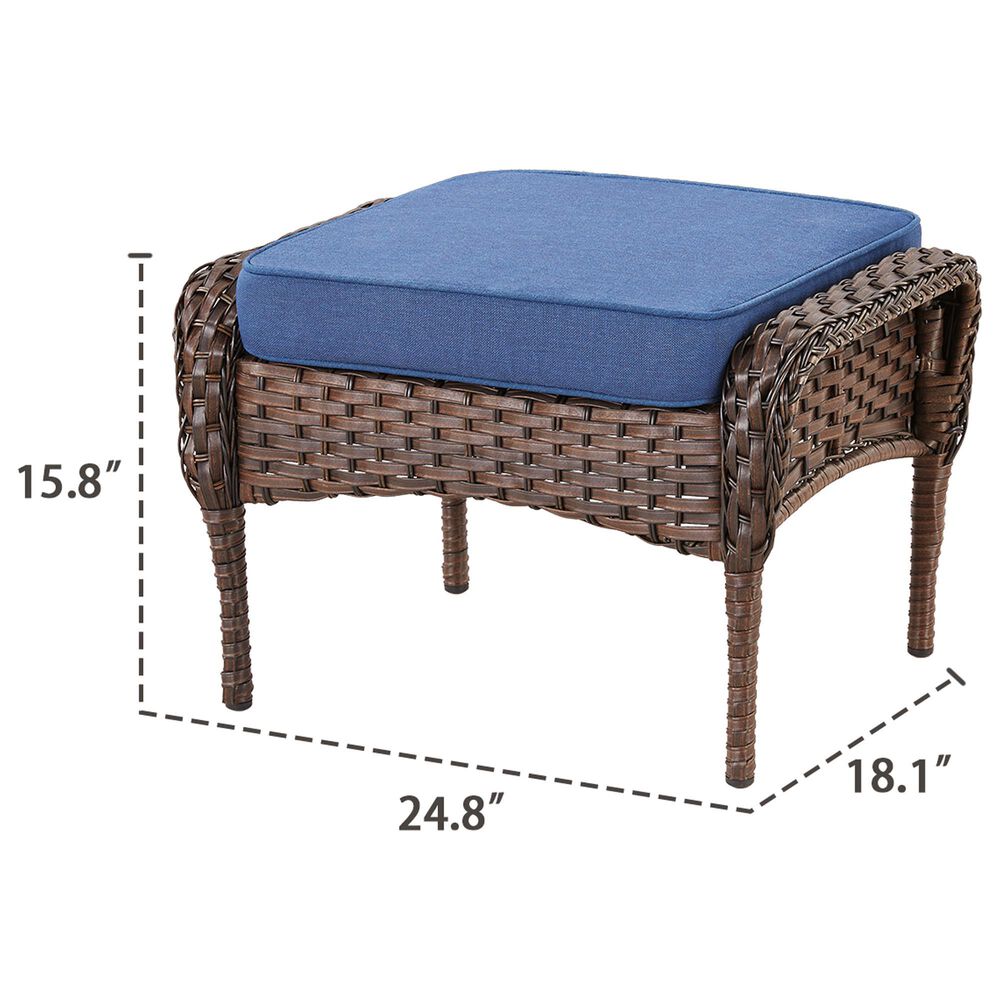 Hearth and Haven Patio Wicker Ottoman with Brown Rattan in Blue (Set of 2), , large