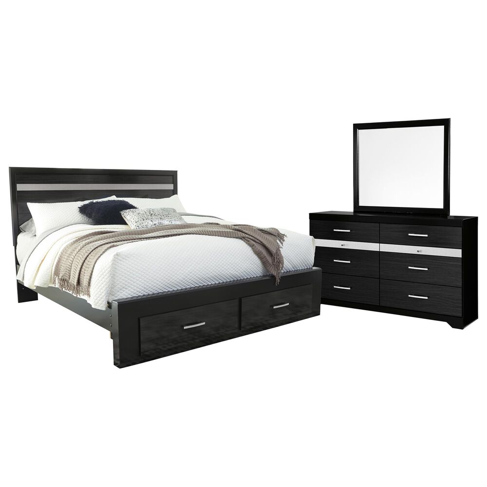 Signature Design by Ashley Starberry 3 Piece King Storage Bedroom Set in Black and Silvertone, , large