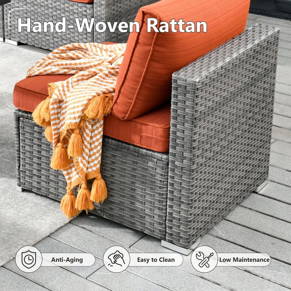 HOMLUX 7-Piece Patio Conversation Set with Grey Wicker in Orange Red, , large