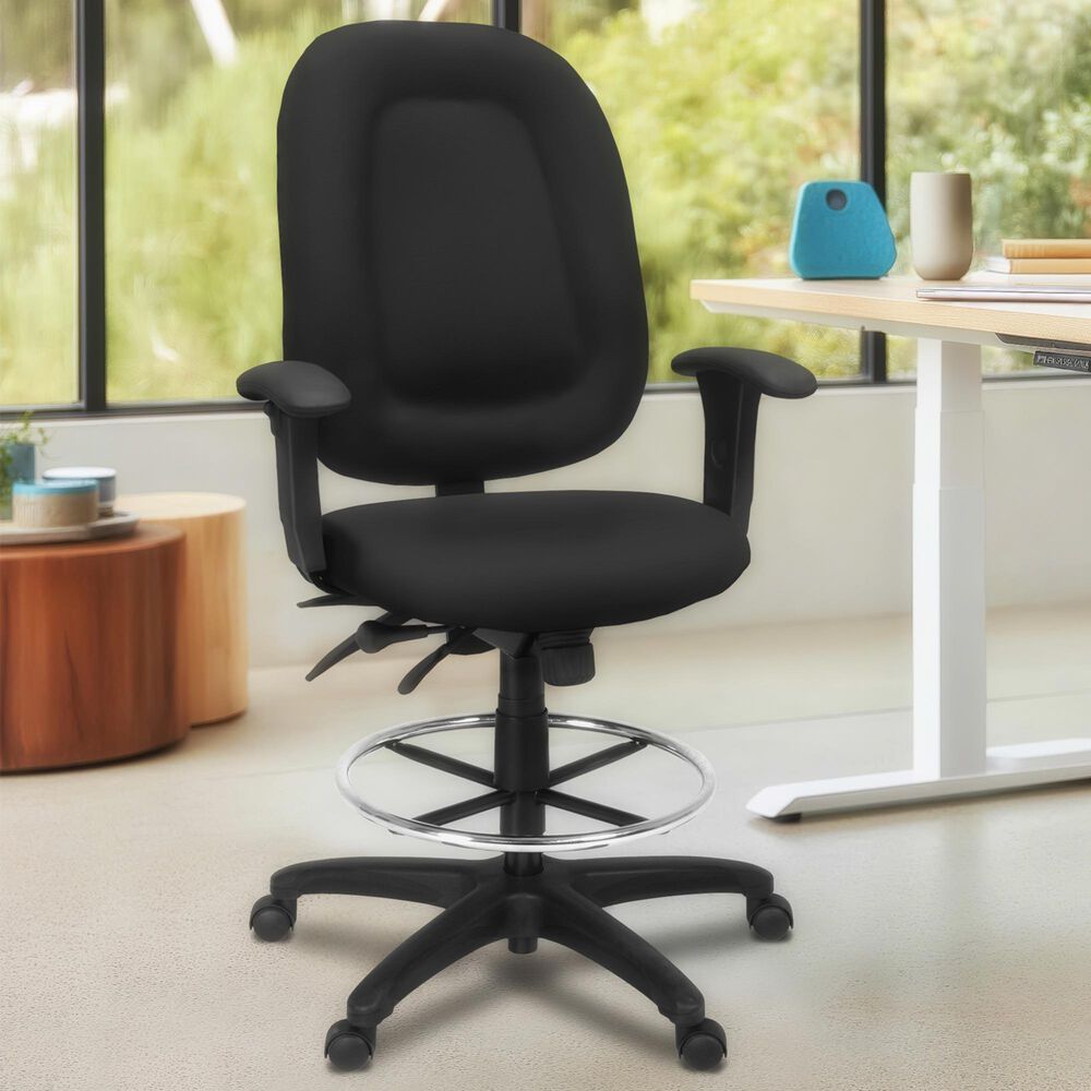 Regency Global Sourcing Comfort Series Multifunctional Swivel Computer Task Chair with Adjustable Arms and Drafting Kit in Black, , large