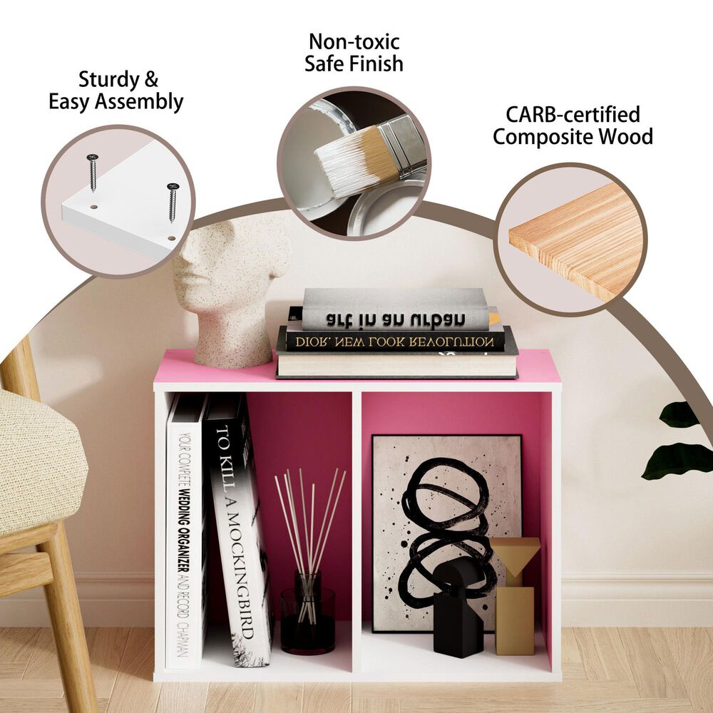 HOMLUX 2-Tier Cube Compact Storage Shelf Organizer Bookcase in Pink and White, , large