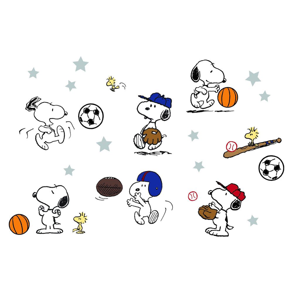 Lambs and Ivy Snoopy Sports Wall Decal in Red, Blue and Yellow, , large
