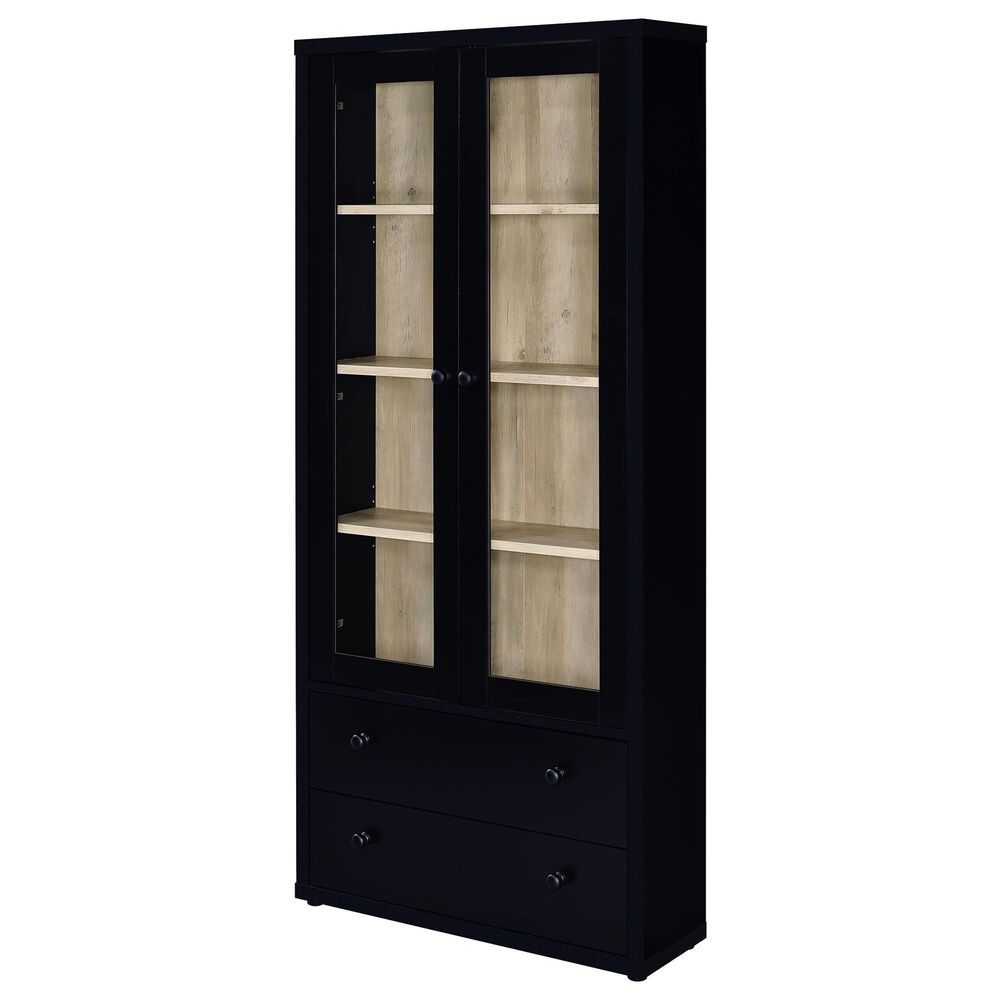 Coaster Hawthorne 4-Shelf Glass Door Tall Cabinet in Black, , large