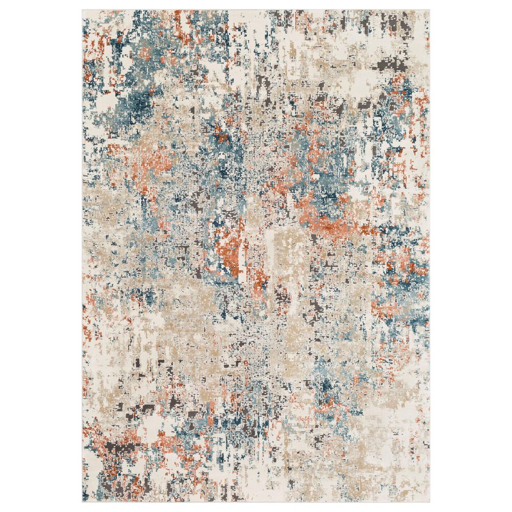 Surya Pune Deep Teal, Sky Blue, Light Beige, Tan, Dark Brown and Burnt Orange 2" x 2"11" Area Rug, , large