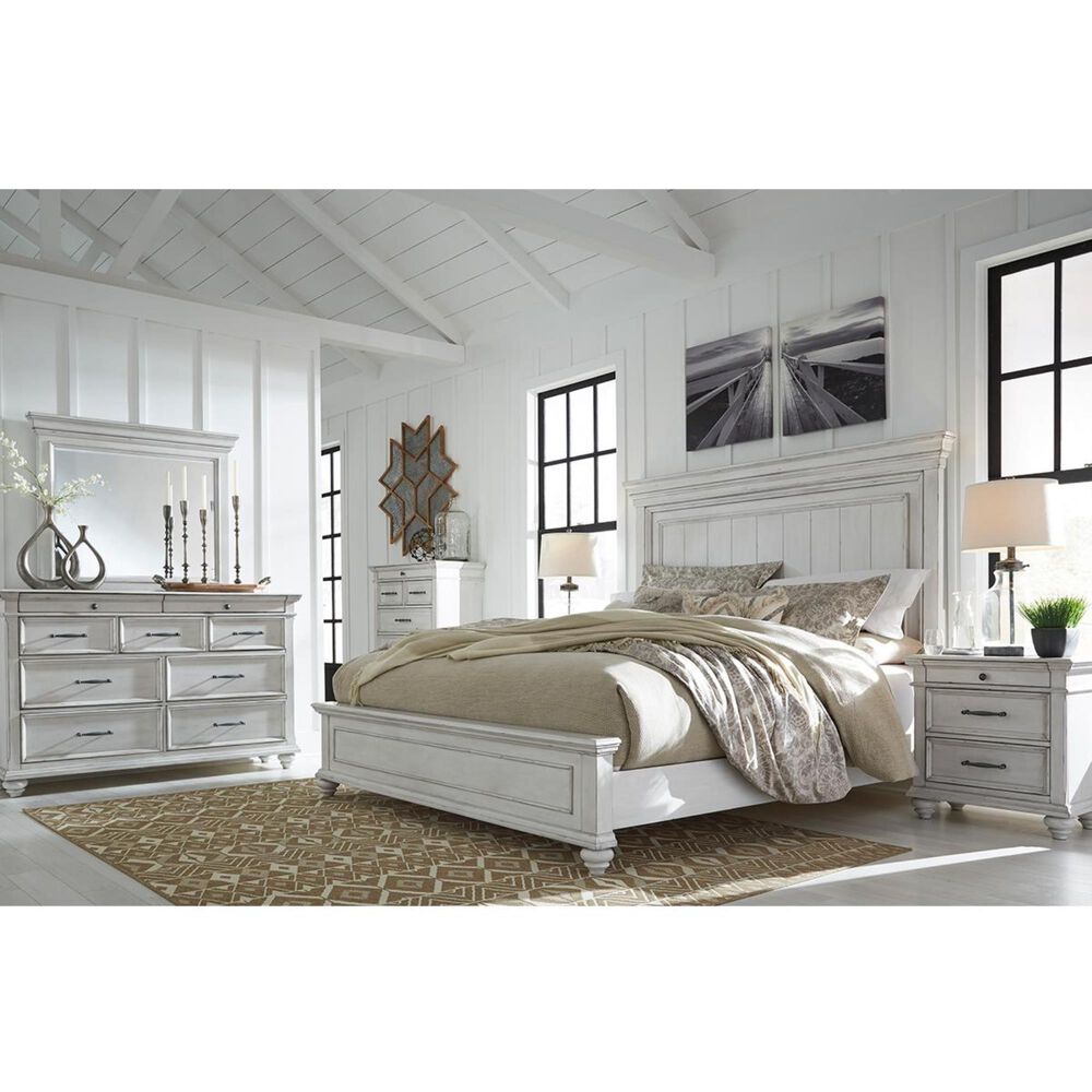 Signature Design by Ashley Kanwyn 4 Piece King Bedroom Set in Distressed Whitewash, , large