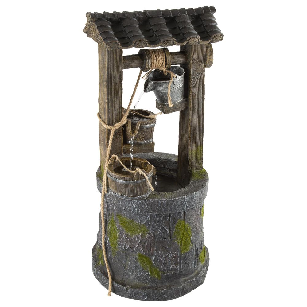 Timberlake Pure Garden 4-Tier Wishing Well Fountain in Stone/Weathered Wood, , large
