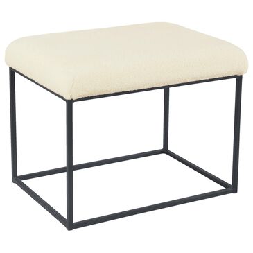 Kinfine Small Decorative Faux Sheepskin Ottoman with Matte Black Leg in Cream, , large