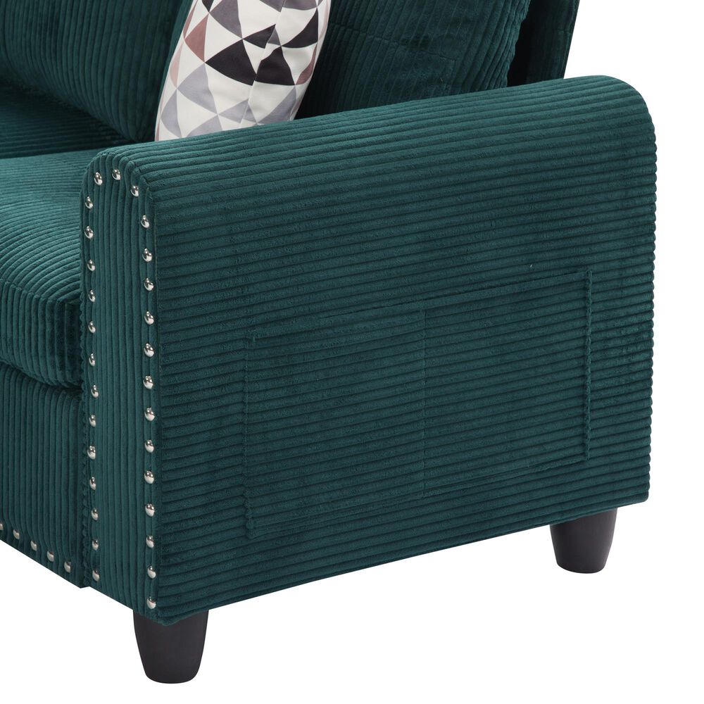 HOMLUX 94.49" L-Shaped Modular Sectional Sofa with Storage Ottoman and Cup Holders in Green, , large
