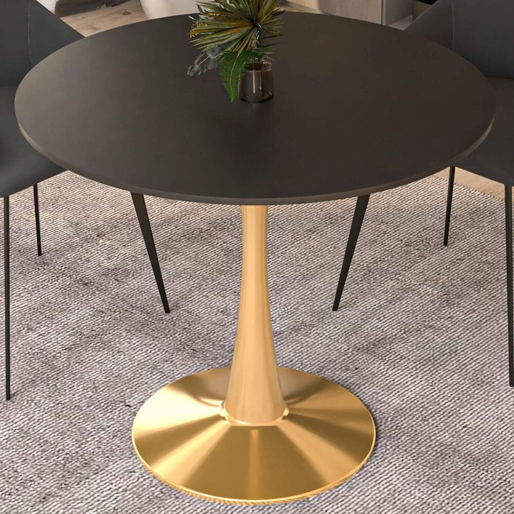 Leisuremod Leisuremod Bristol 35 round dining table Gold Base With Black Top, , large