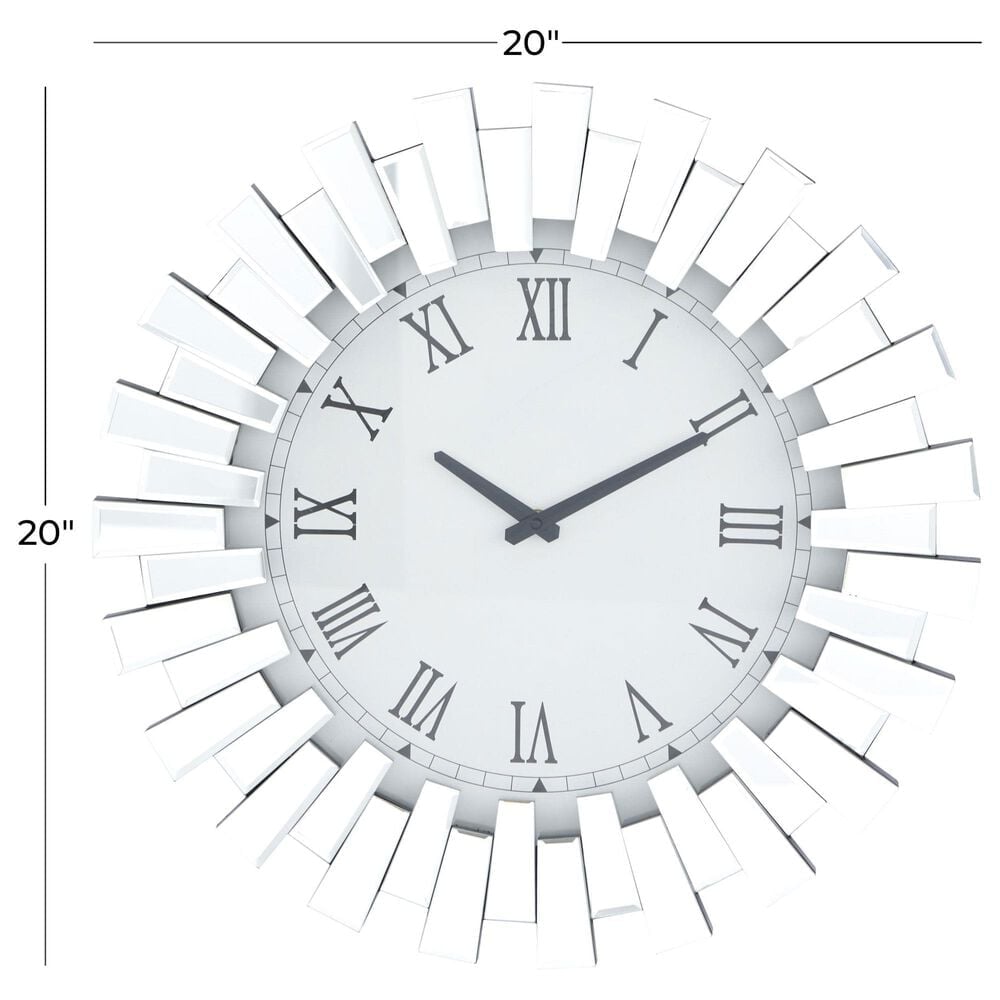 Maple and Jade Starburst Mirrored Decorative Wall Clock in Silver, , large