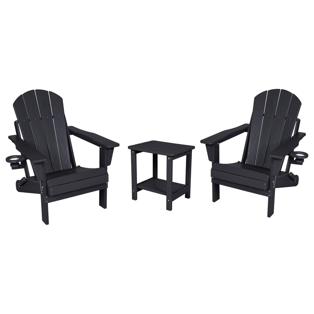 Hearth and Haven 3-Piece Outdoor Folding Adirondack Chair Set with Side Table in Black, , large