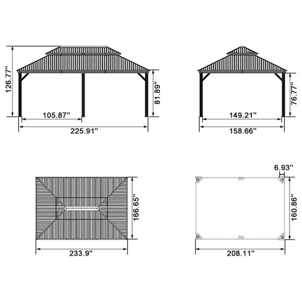 HOMLUX 20-ft x 14-ft Permanent Hardtop Gazebo in Grey with Hardtop Roof (Screen Included), , large