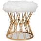 Baxton Studio Leonie Ottoman in White Faux Fur and Gold Finish, , large
