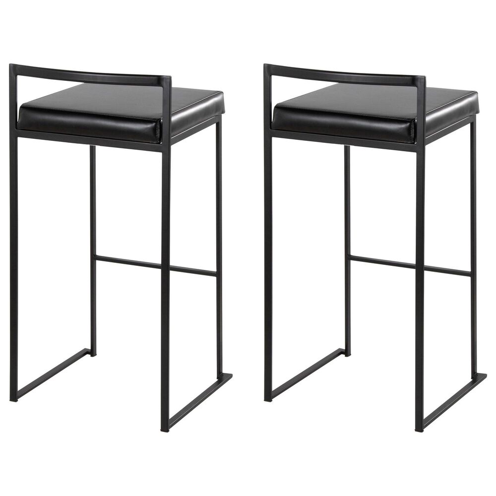 Lumisource Fuji Stackable Barstool with Black Faux Leather Cushion in Black &#40;Set of 2&#41;, , large