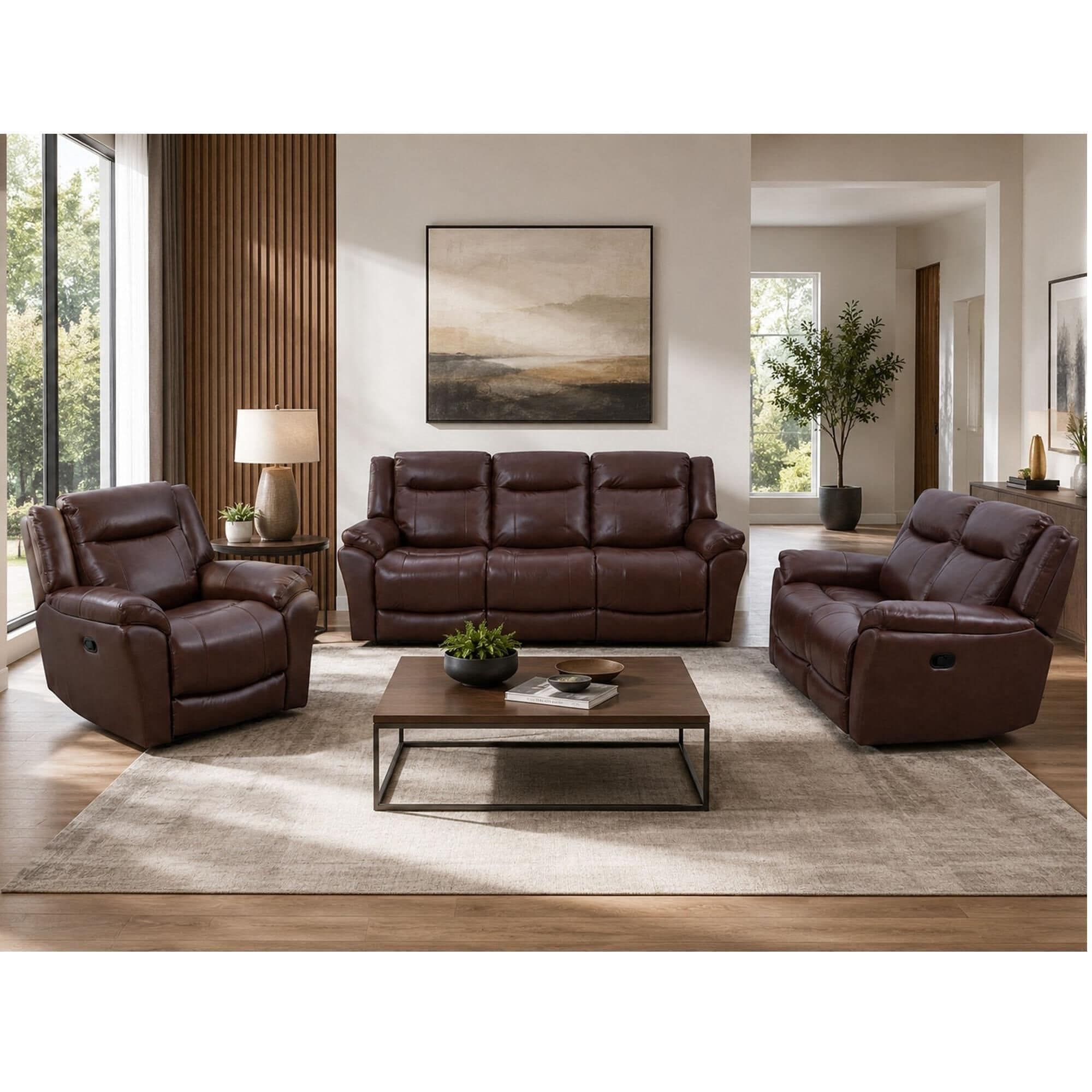 Oxford Furniture Dual Manual Reclining Sofa in Madrid Pecan