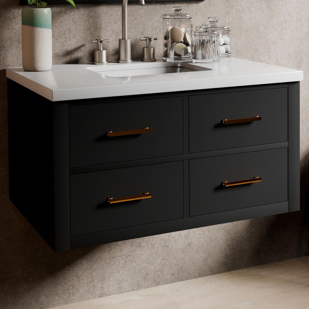 Lexora Home Castor 36" Single Bathroom Vanity in Black with 2 cm White Cultured Marble Top and Rectangular Sink, , large