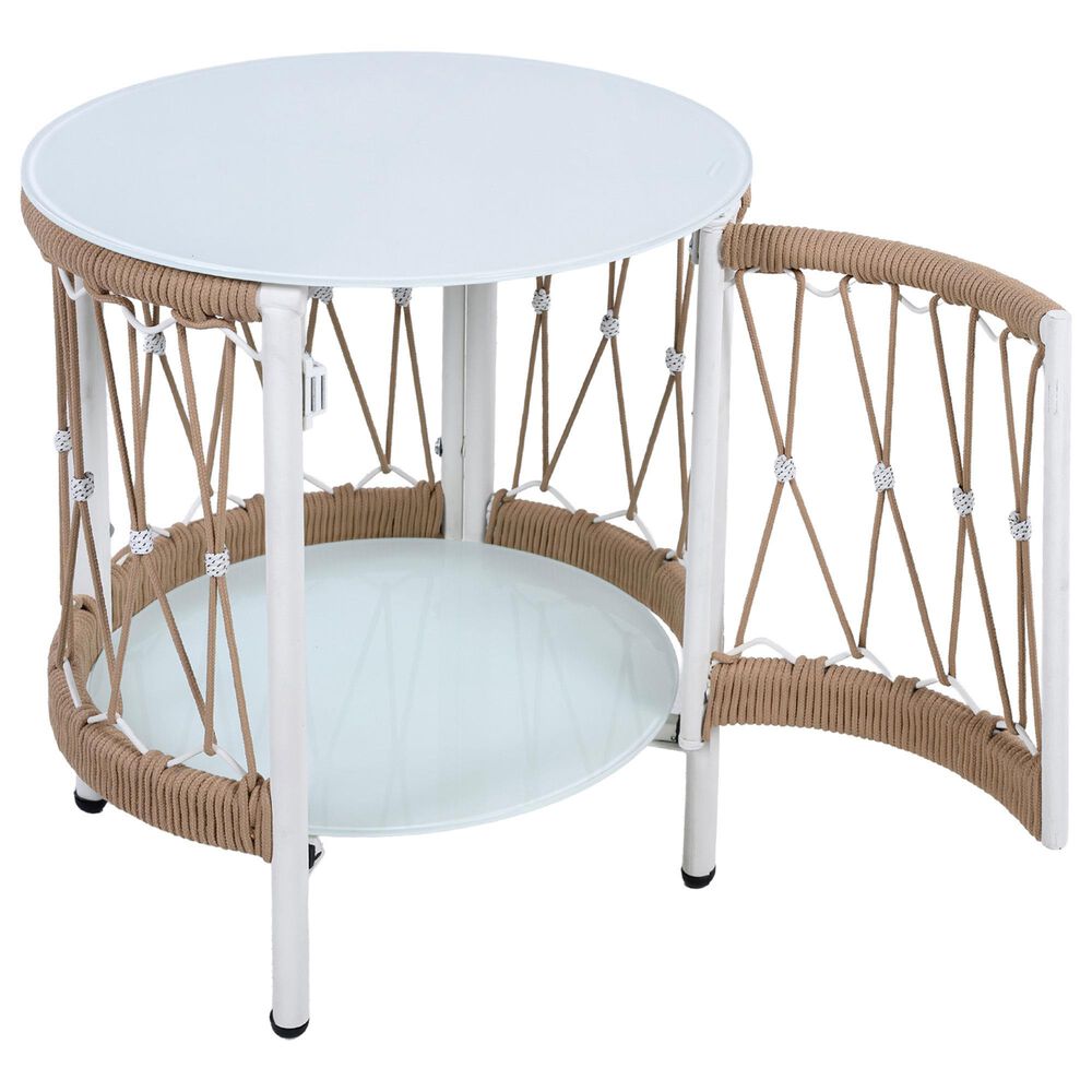 Hearth and Haven Outdoor Handwoven Rope Side Table with Glass Top in Beige and Natural, , large