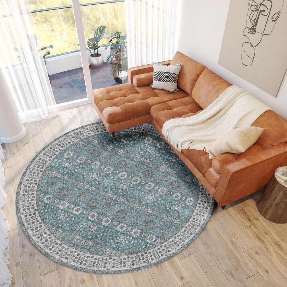 Dalyn Rug Company Hatay HY8 8&#39; Round Teal Area Rug, , large