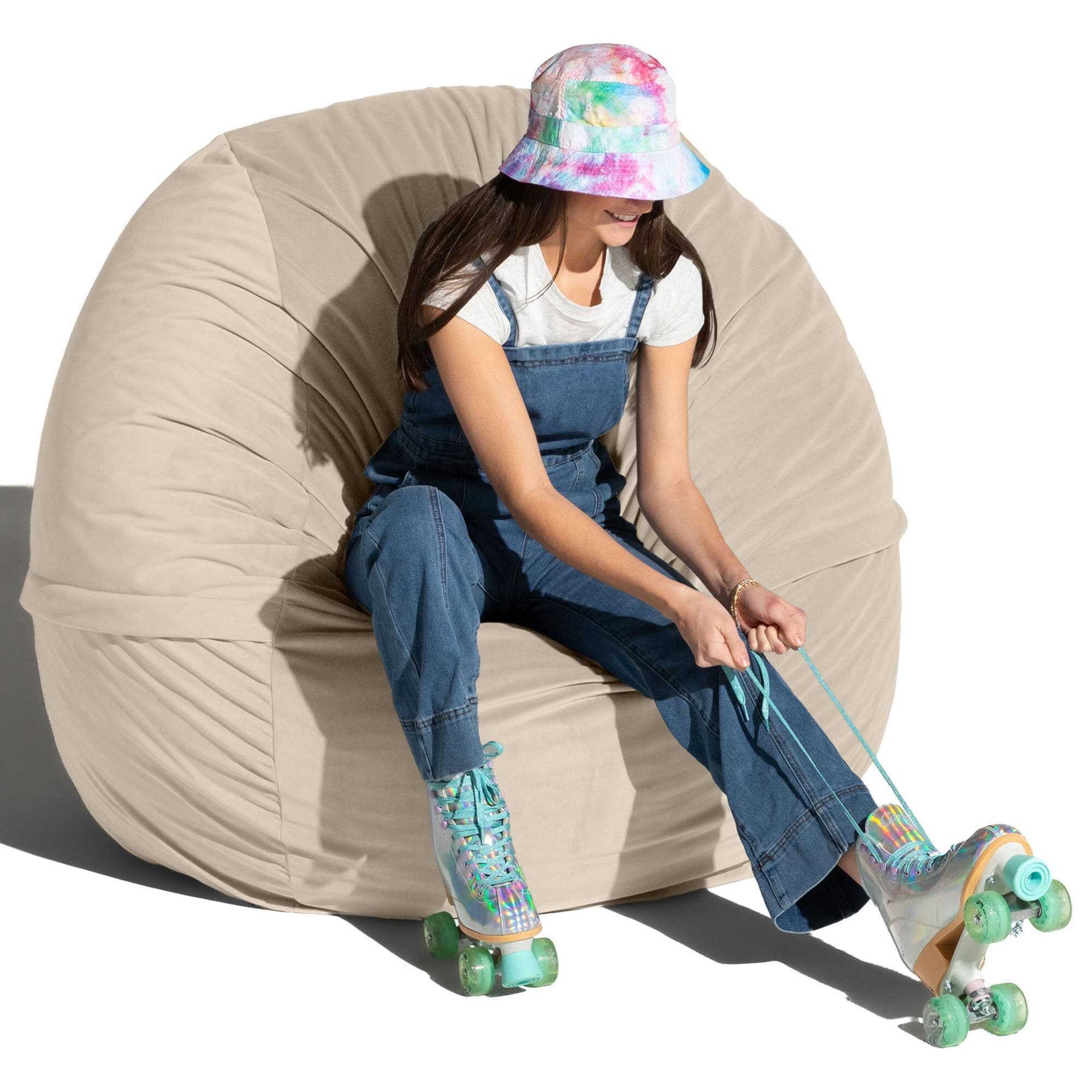 Jaxx Saxx 5' Large Round Bean Bag Chair in Ivory