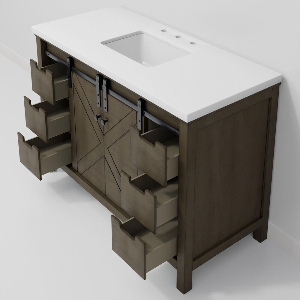 Lexora Home Marsyas 48&quot; Single Bathroom Vanity in Rustic Brown with White Quartz Top and Rectangular Sink, , large
