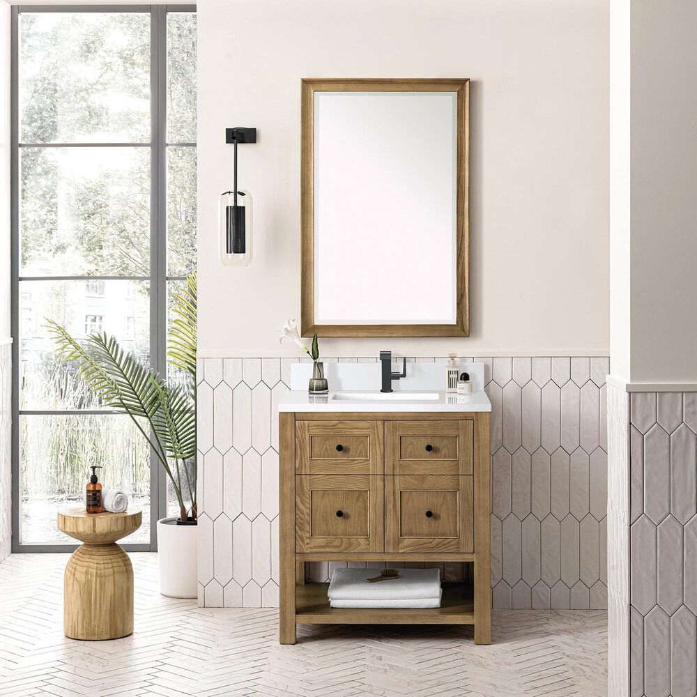 James Martin Vanities Breckenridge 30&quot; Single Bathroom Vanity in Light Natural Oak with Single Hole 3 cm White Zeus Quartz Top and Rectangular Sink, , large