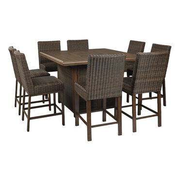 Signature Design by Ashley Paradise Trail Square Bar Table with Fire Pit 9-Piece Set, , large