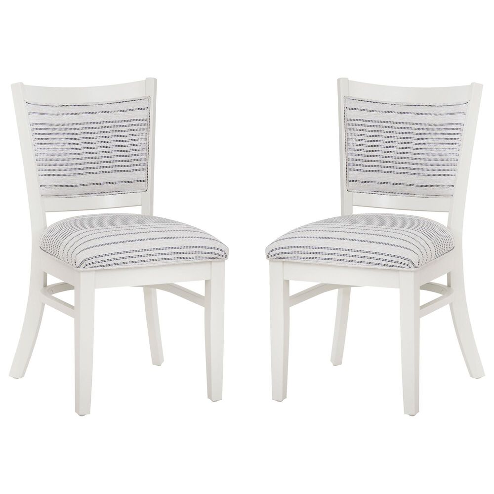 Linon Home Decor Lainey Side Chair with Light Grey Stripe Cushion in White (Set of 2), , large