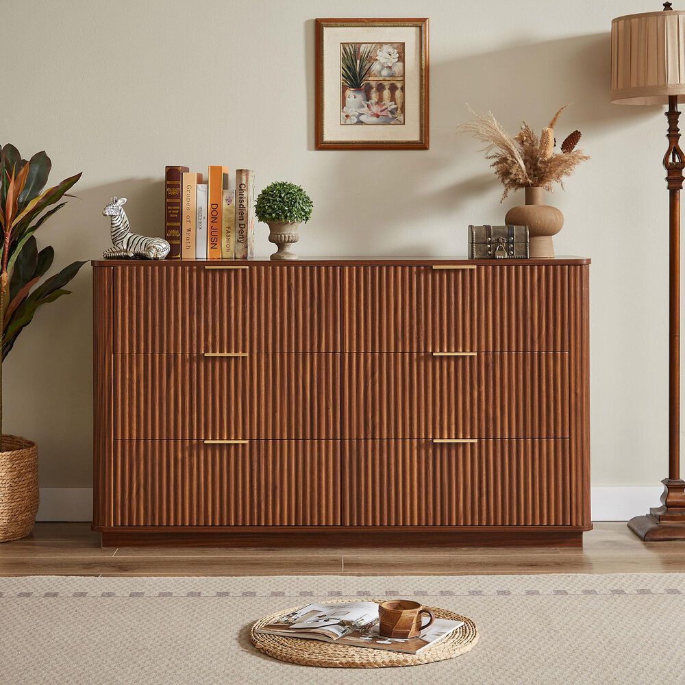 Hearth and Haven 6-Drawer Dresser in Walnut, , large