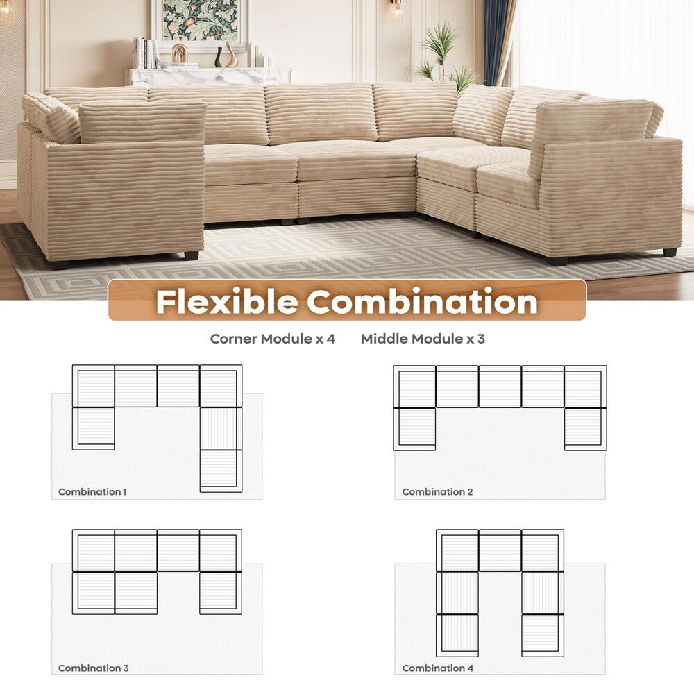 Noviland HOMLUX 7-Piece U-Shaped Mod Sectional in Beige, , large