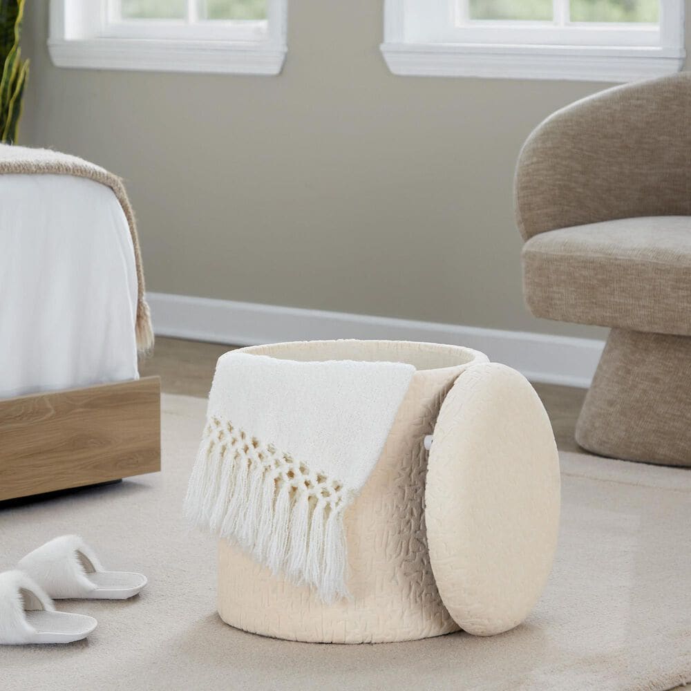 LumiSource Tahoe 18" Storage Ottoman in Beige, , large