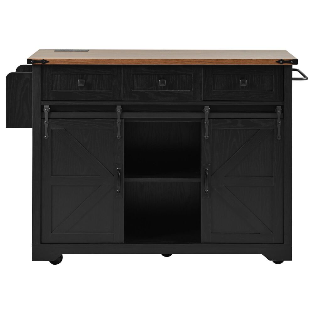 HOMLUX 54" Kitchen Island with Sliding Barn Door in Black, , large
