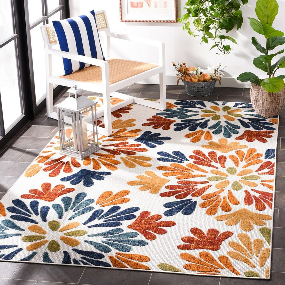 Safavieh Cabana CBN800A 5&#39;3&quot; x 7&#39;6&quot; Creme and Red Indoor/Outdoor Area Performance Rug, , large