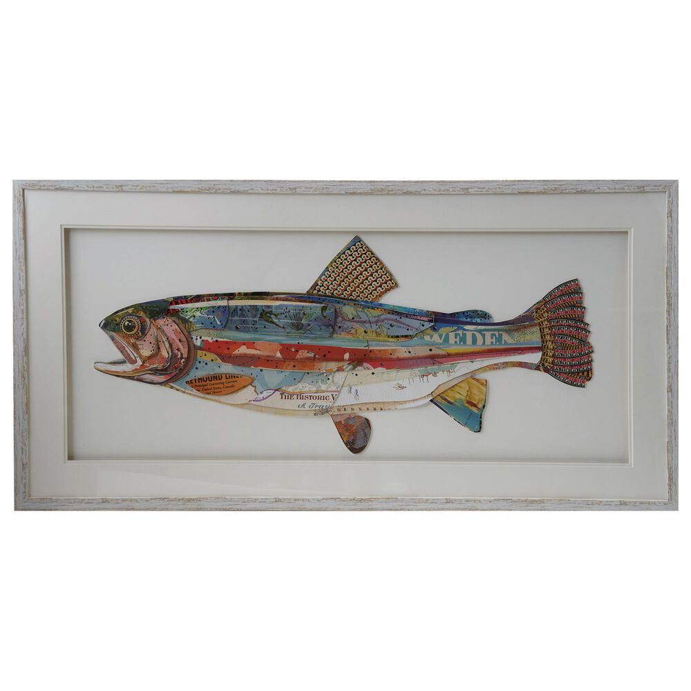 Creative Coop Shoreline 39.25" x 19.75" Paper Collage Fish Framed Wall Decor in Multicolor, , large