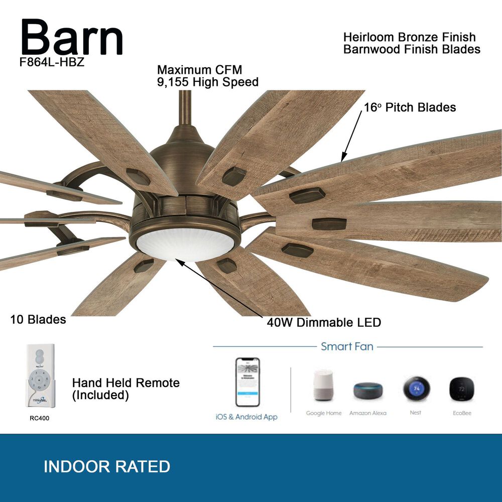 Minka-Aire Barn 65" Ceiling Fan with LED Light in Heirloom Bronze, , large