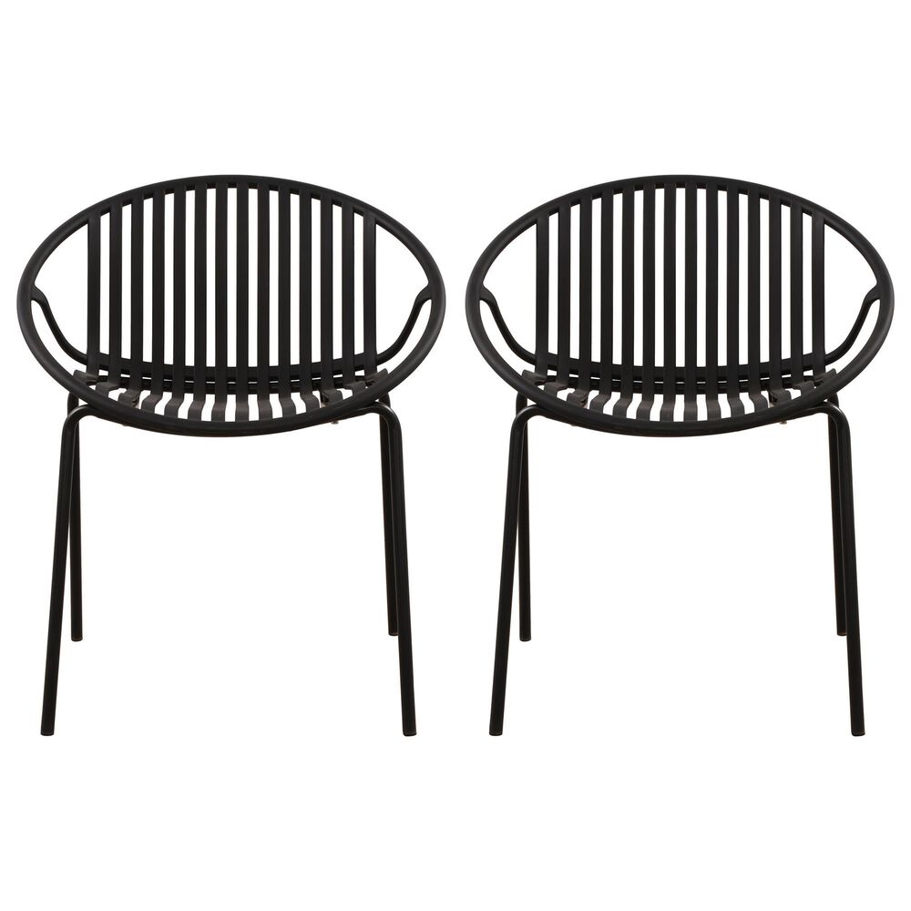 Hearth and Haven Patio Stackable Dining Chair with Breathable Design in Black &#40;Set of 2&#41;, , large