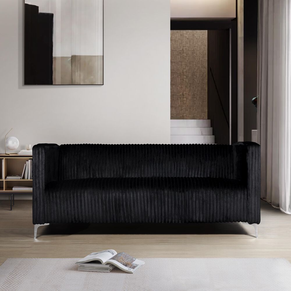 Titanic Furniture Austin Stationary Sofa in Black Velvet, , large