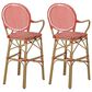 Hearth and Haven Outdoor Wicker French Barstool with Curved Design in Red (Set of 2), , large
