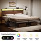HOMLUX Industrial King Platform Bed with LED Headboard and Charging Station in Rustic Brown, , large