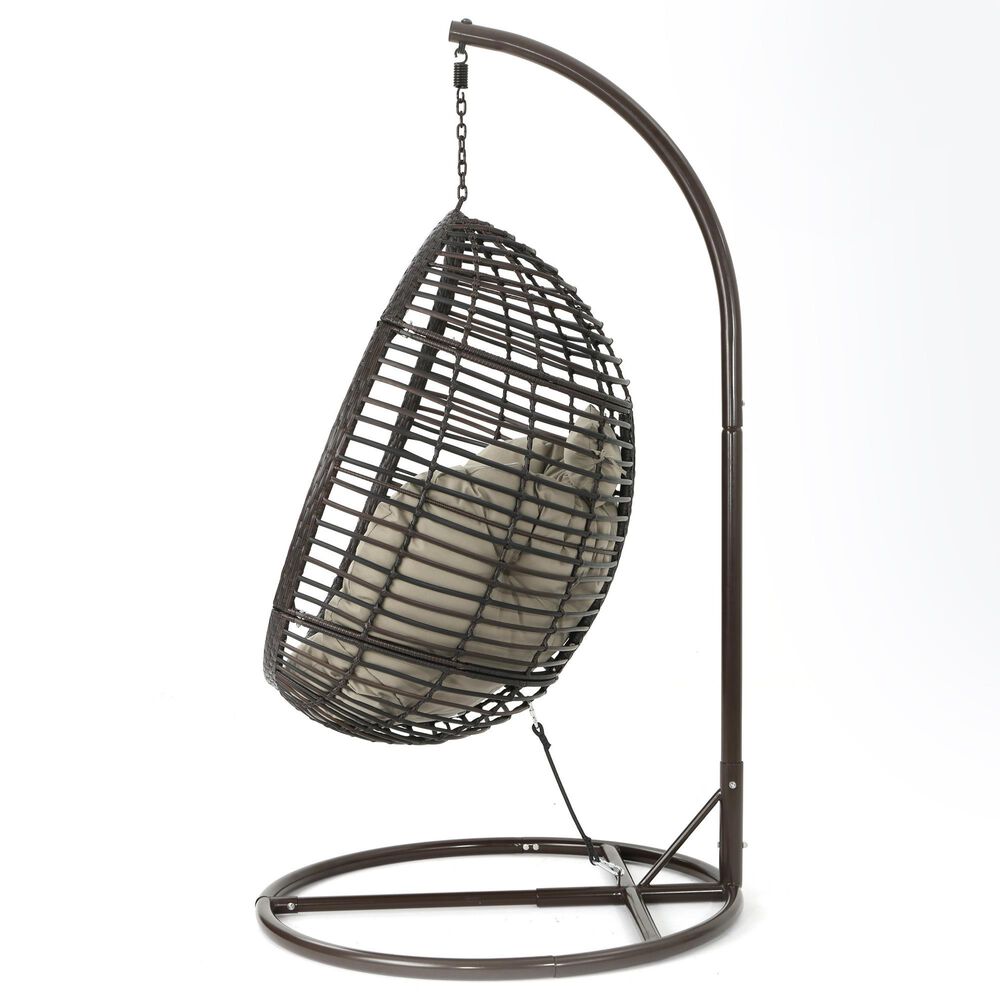 Noble House Layla Hanging Basket Chair and Stand in Multi-Brown, , large