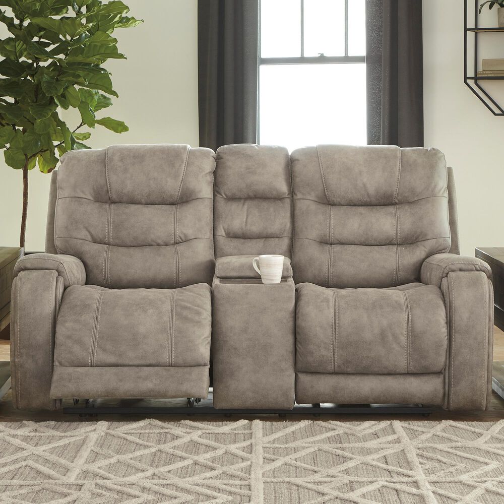 Signature Design by Ashley Yacolt Power Reclining Loveseat with Console and Power Headrest in Fog, , large
