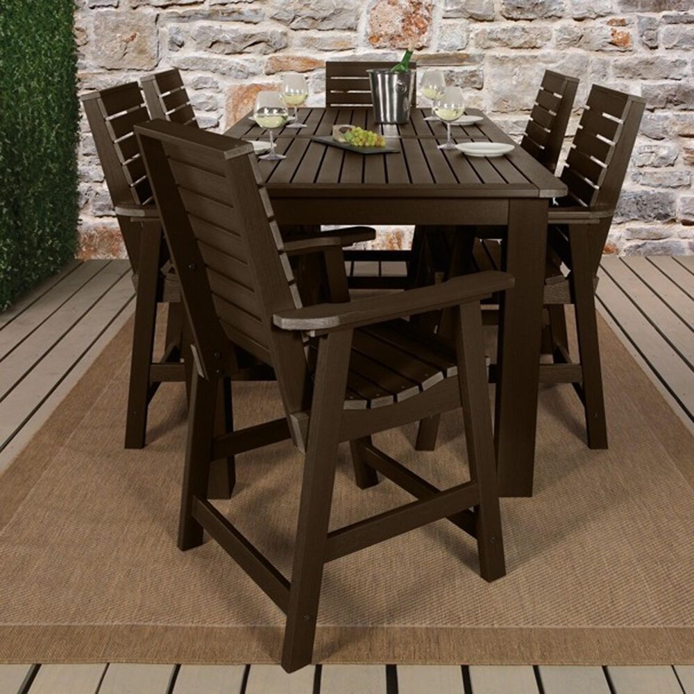 Highwood USA Weatherly 7-Piece 72&quot; Rectangular Patio Counter Height Dining Set in Weathered Acorn, , large