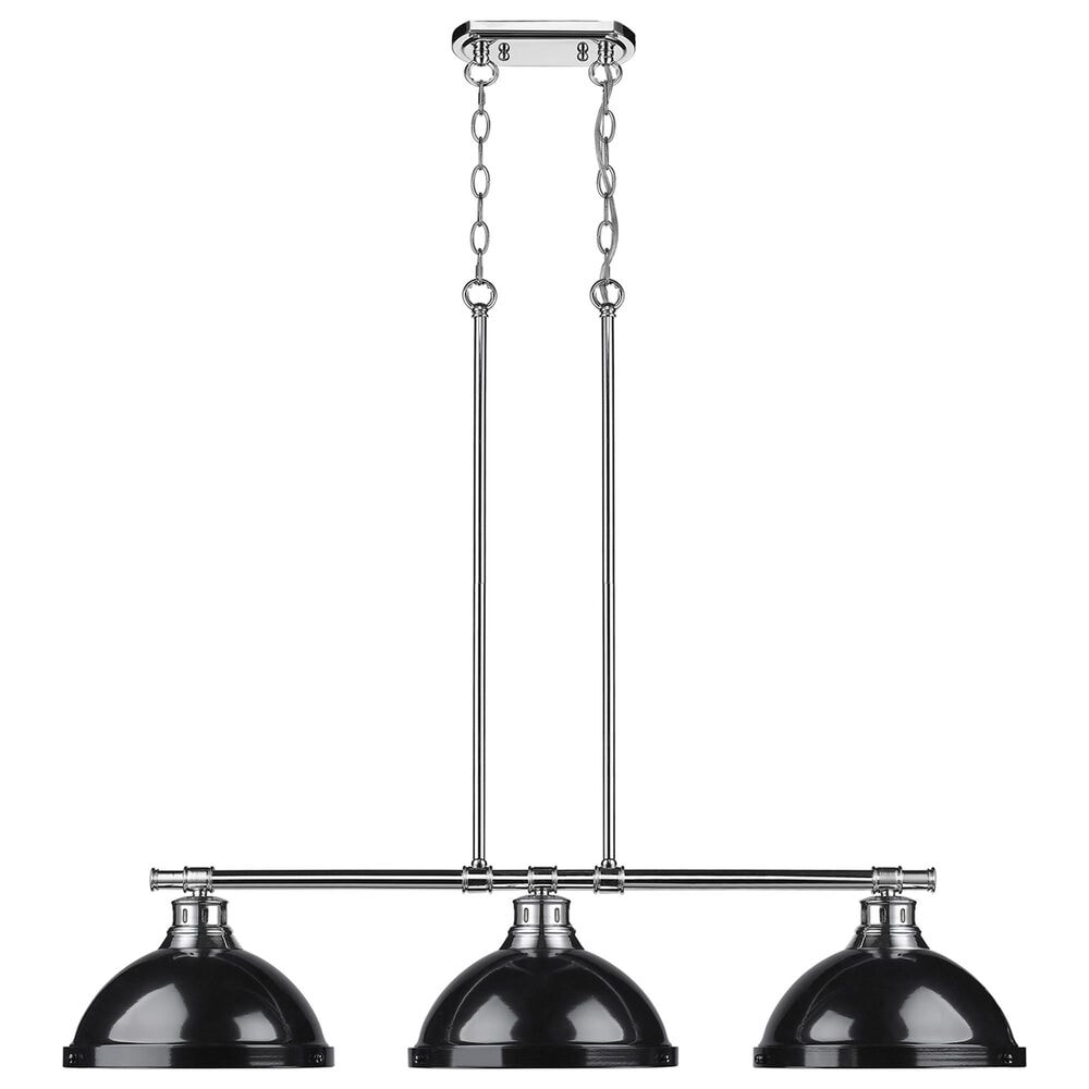 Golden Lighting Duncan 3-Light Pendant with Black Shade in Chrome, , large