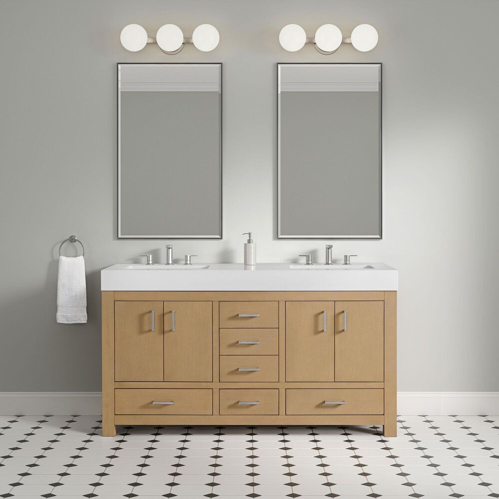 37B Alanya 60" Double Bathroom Vanity in Warm Oak with White Composite Stone Top, , large