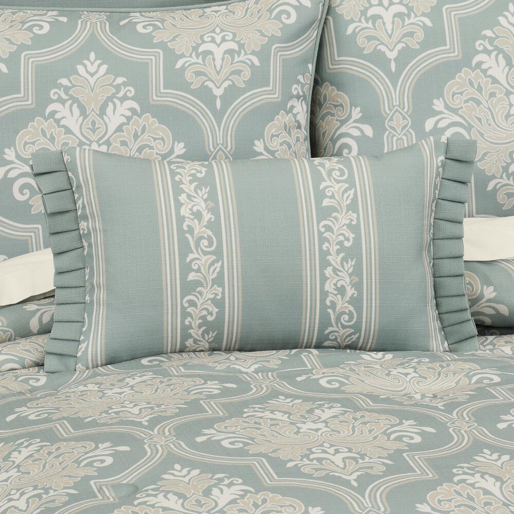 J. Queen New York Tranquility 12&quot; x 20&quot; Lumbar Pillow in Aqua, Cream and Gold, , large