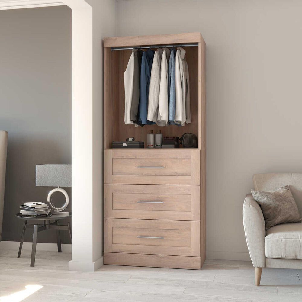 Bestar Pur 36&quot; Storage Unit with 3-Drawer in Rustic Brown, , large