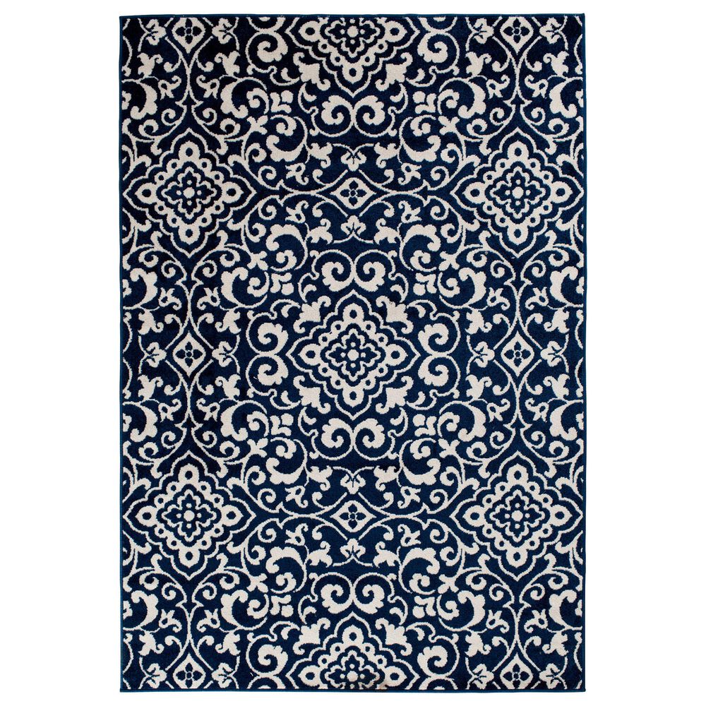 Central Oriental Terrace Tropic Mcbee 3"3" x 5" Sapphire and Snow Area Rug, , large