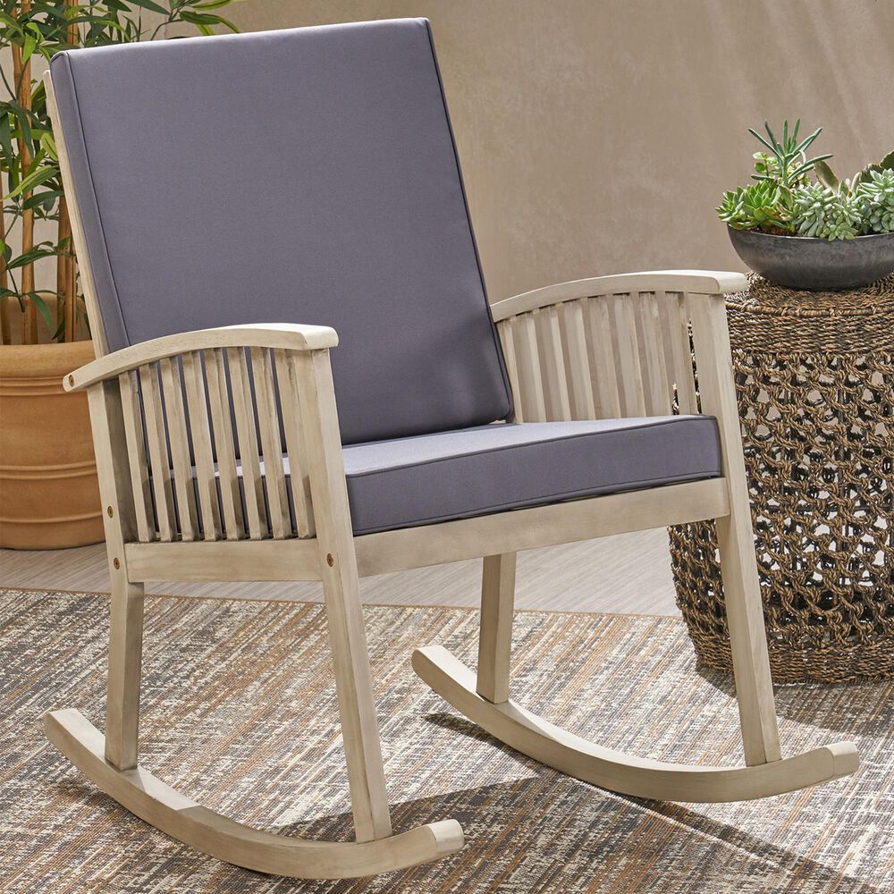 Hearth and Haven Casa Outdoor Rocking Chair with Cushion in Grey, , large