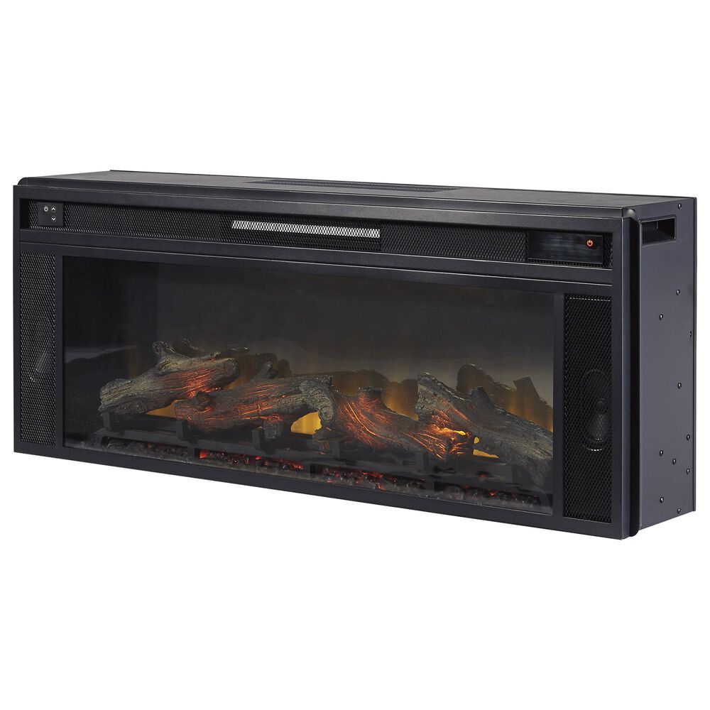 Ashley Foyland 83&quot; TV Stand with Electric Fireplace in Black and Brown, , large